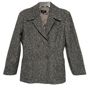 Zanella Charcoal Tweed Double-Breasted Wool Silk Blend Blazer Made in Italy